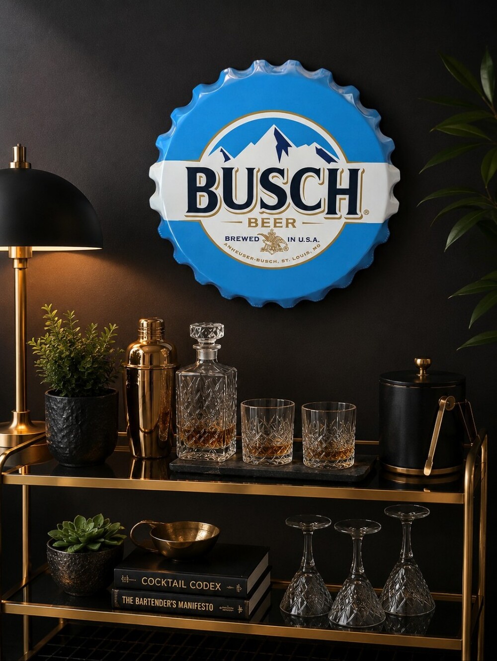 Busch Beer Bottle Cap Blue Wall Sign - Large Metal Bar Garage Man Cave Decor